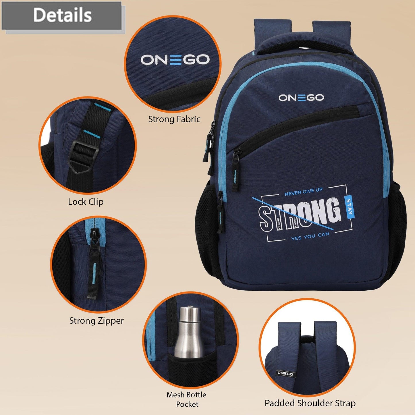 ONEGO Casual Backpack, Water-Resistant Laptop Bag for Men & Women, Business & College Backpack for School, Work, and Travel, Fits 15.6-Inch Laptop - Navy Blue - ONEGO FASHION
