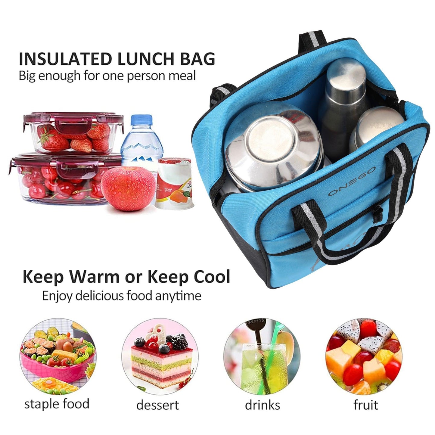 ONEGO Multipurpose Lunch Bag | Durable Water-Resistant Tiffin Bag for Office, School, Travel, Picnic | Trendy & Stylish for Men, Women & Kids