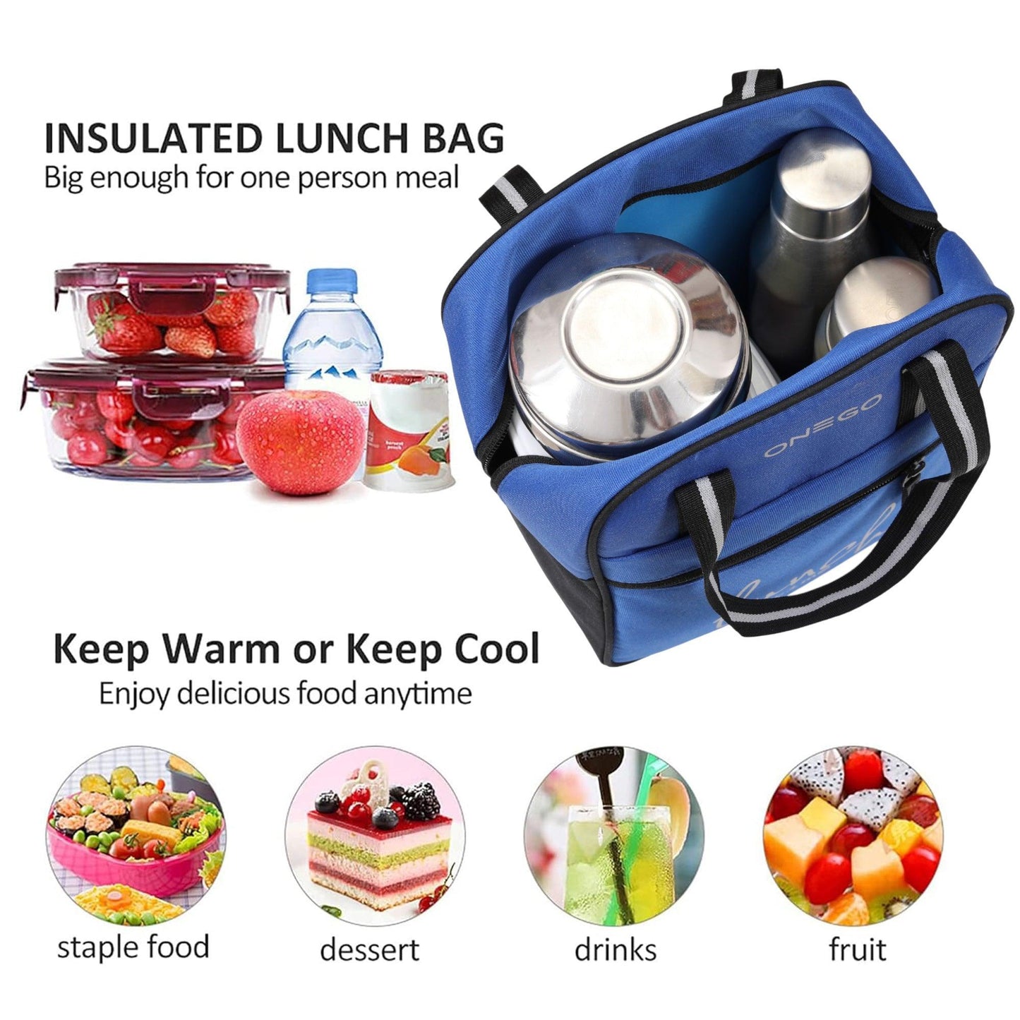ONEGO Durable Lunch Bag | Trendy Water-Resistant Tiffin Bag for Office, School, Travel & Picnic | Stylish Design for Men, Women & Kids - ONEGO FASHION