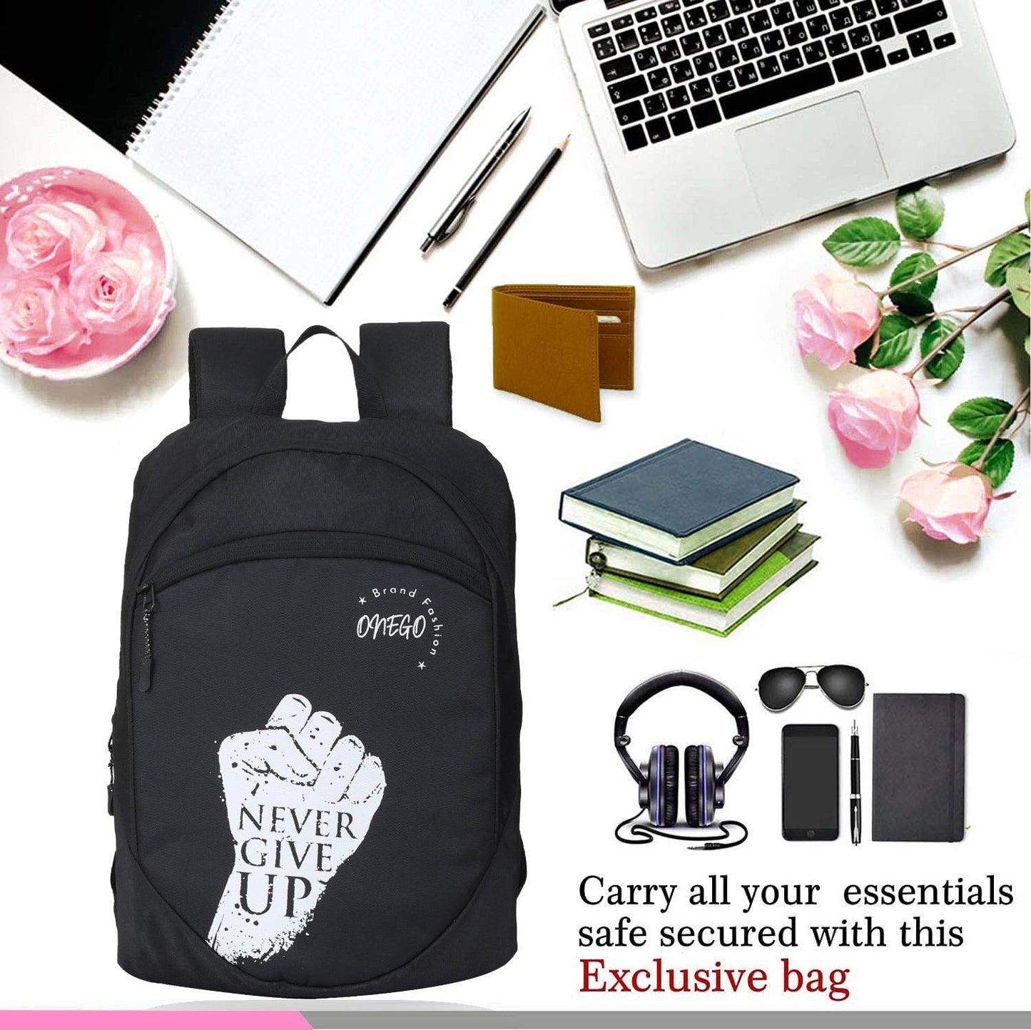 ONEGO Versatile & Stylish Backpack College bag School bag Laptop bag Office bag Tuition bag Daypack Bag For Men & Women Boys & Girls (Black) - ONEGO FASHION