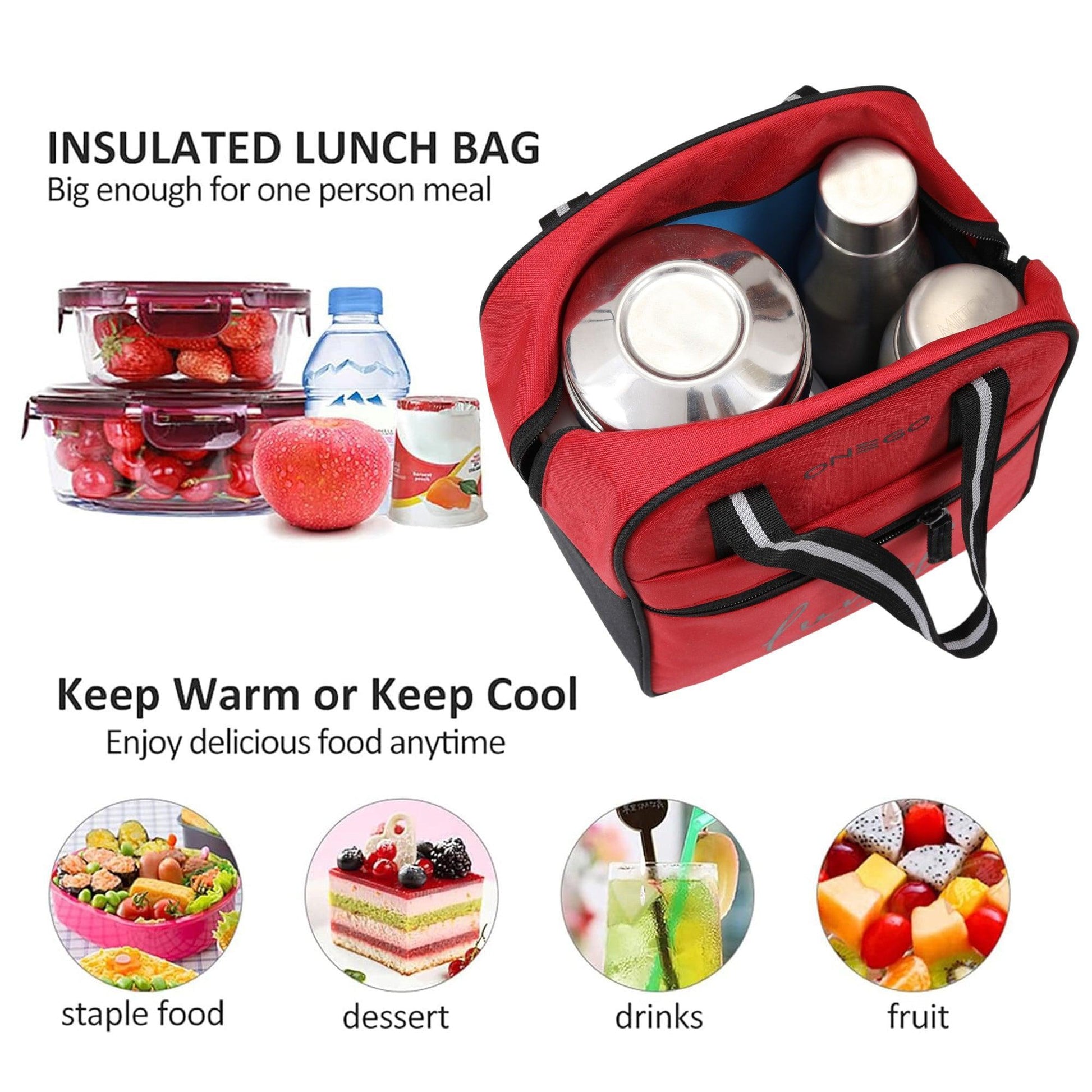 ONEGO Durable & Stylish Lunch Bag | Multipurpose Water-Resistant Tiffin Bag for School, Office, Travel & Picnic | Perfect for Kids, Men & Women - ONEGO FASHION